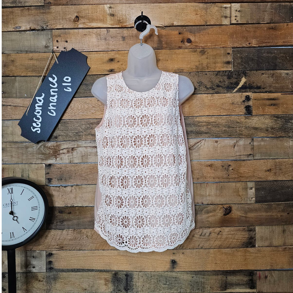 SALE-Loft brand women's off white crochet overlay front tank top size medium